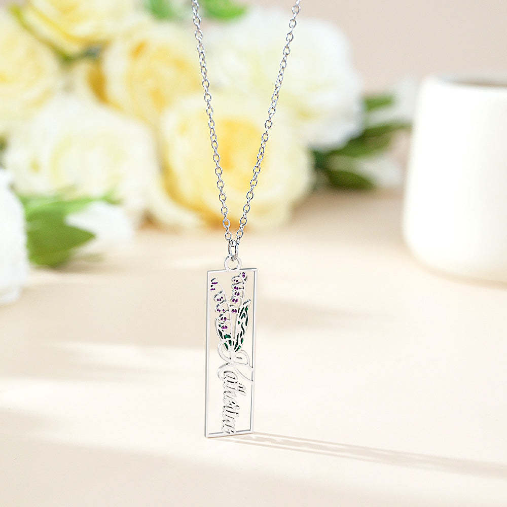 Personalized Birth Flower Name Necklace Bride Bridesmaid Gift for Women - soufeelus