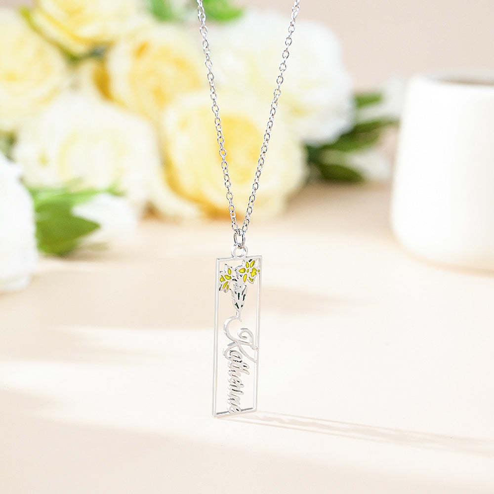 Personalized Birth Flower Name Necklace Bride Bridesmaid Gift for Women - soufeelus