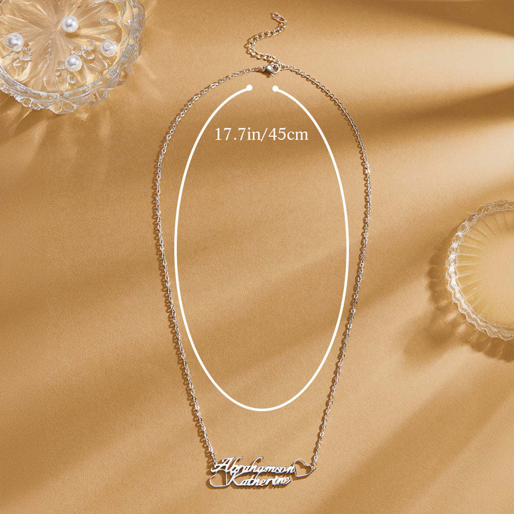 Personalized Name Necklace with Two Love Hearts Wedding Gift for Bride - soufeelus