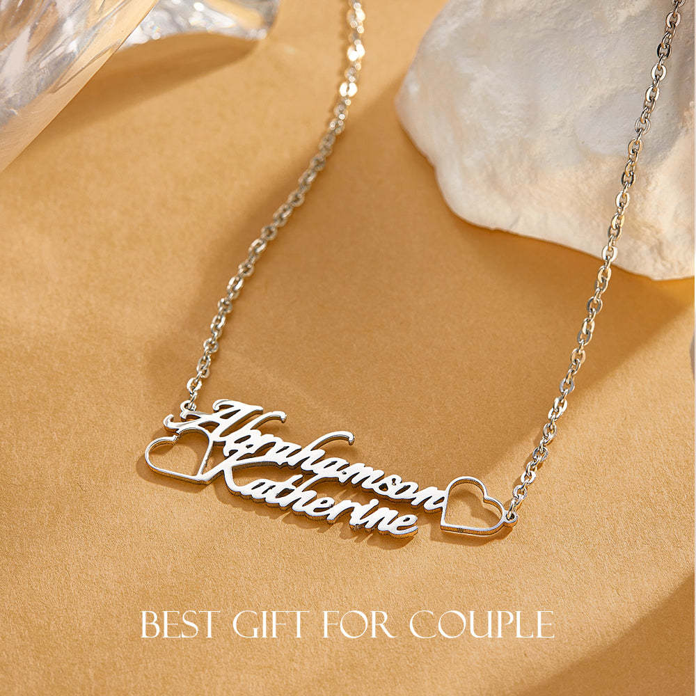 Personalized Name Necklace with Two Love Hearts Wedding Gift for Bride - soufeelus