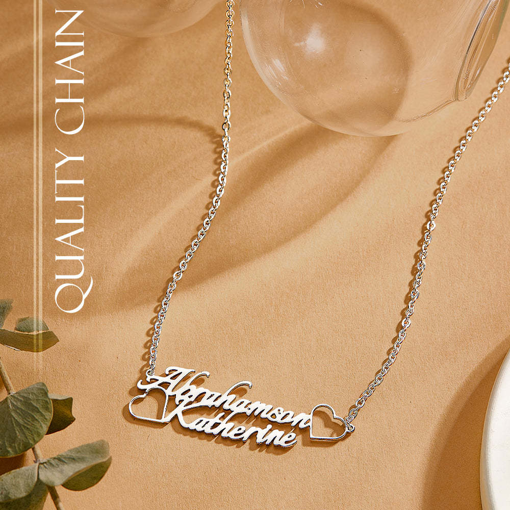 Personalized Name Necklace with Two Love Hearts Wedding Gift for Bride - soufeelus