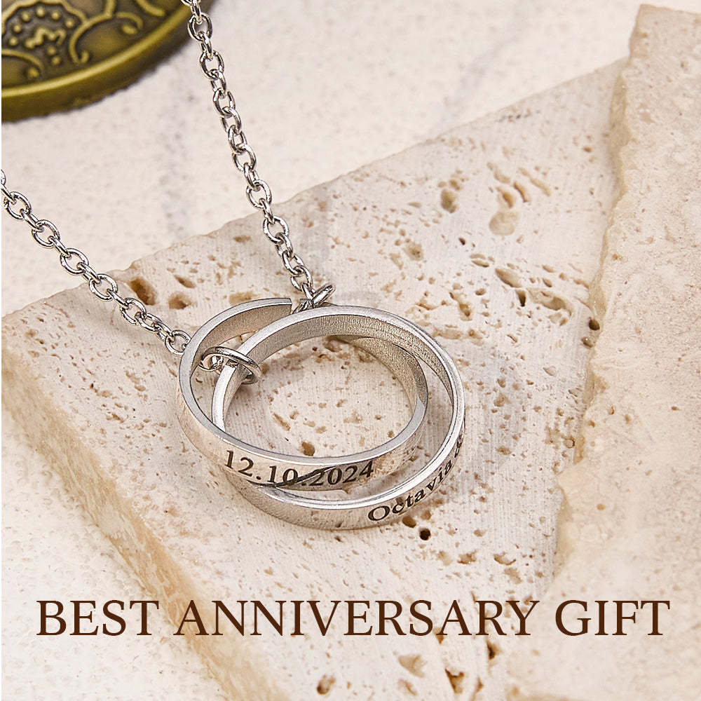 Personalized Double Ring Necklace with Engraved Name Wedding Gift for Bride - soufeelus
