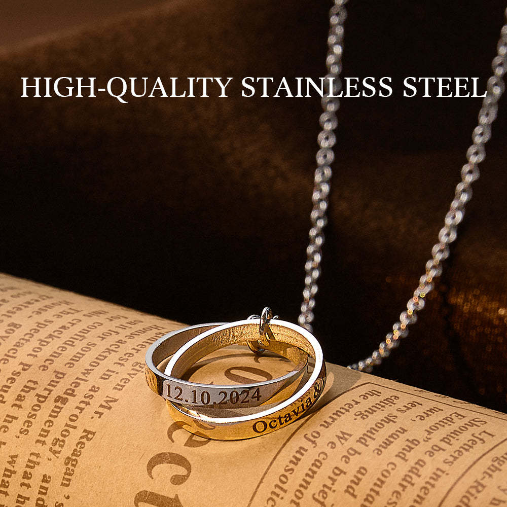 Personalized Double Ring Necklace with Engraved Name Wedding Gift for Bride - soufeelus