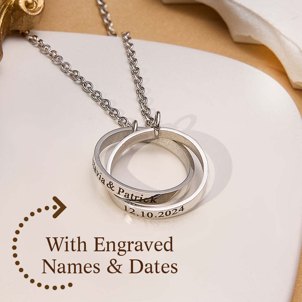 Personalized Double Ring Necklace with Engraved Name Wedding Gift for Bride - soufeelus