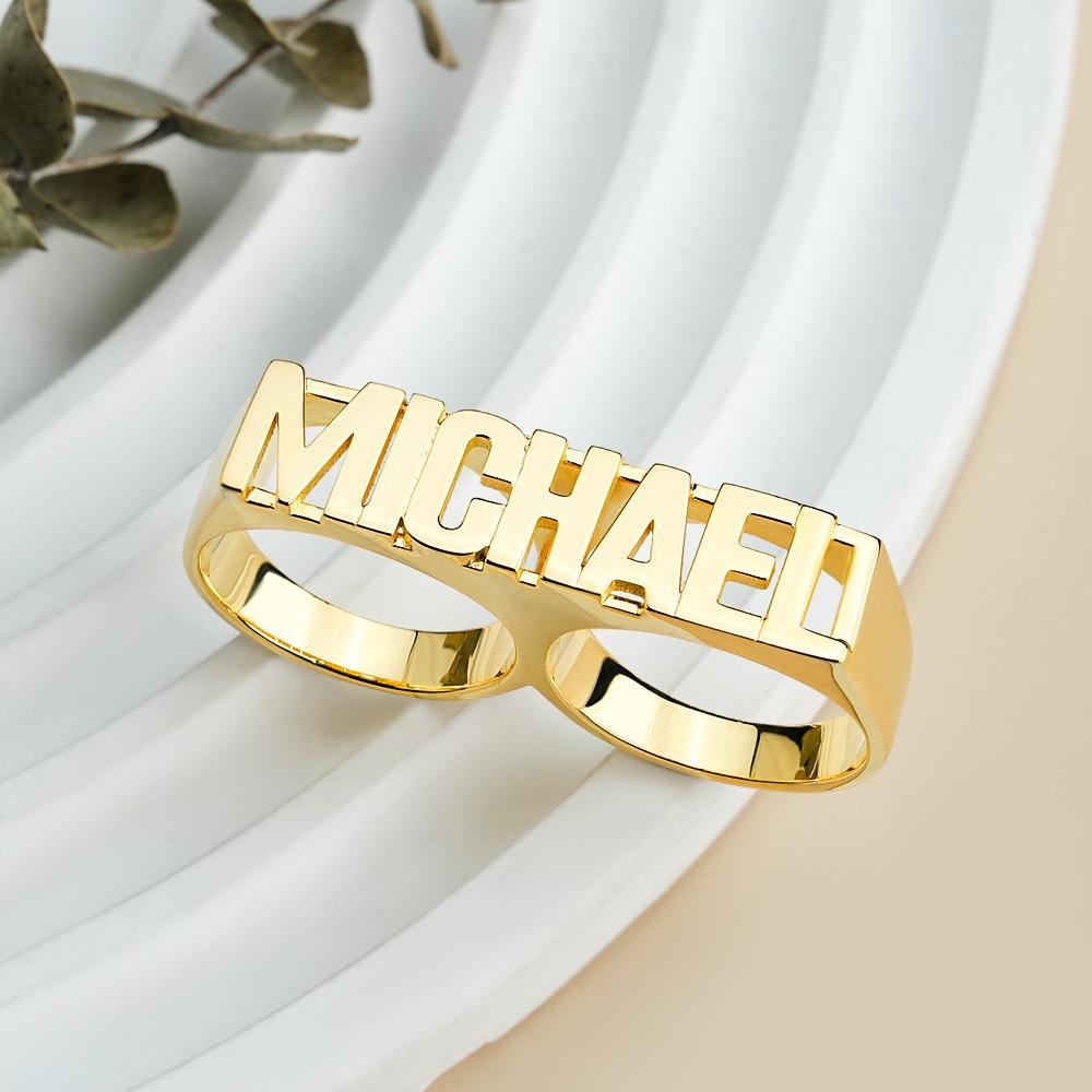 Custom Two Finger Name Ring Personalized Men's Double Band Ring - soufeelus
