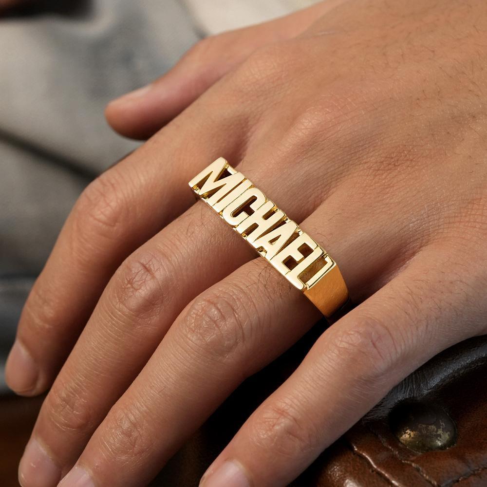 Custom Two Finger Name Ring Personalized Men's Double Band Ring - soufeelus