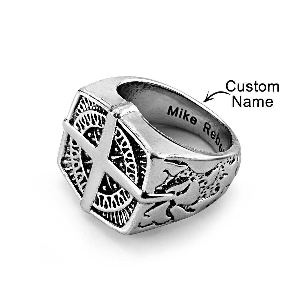 Custom Engraved Rings Men's Punk Rings North Star Rings Gift For Him - soufeelus