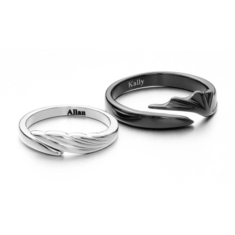 Engravable Wings Devil and Angel Ring Simple Trendy Couple Open Rings - soufeelus