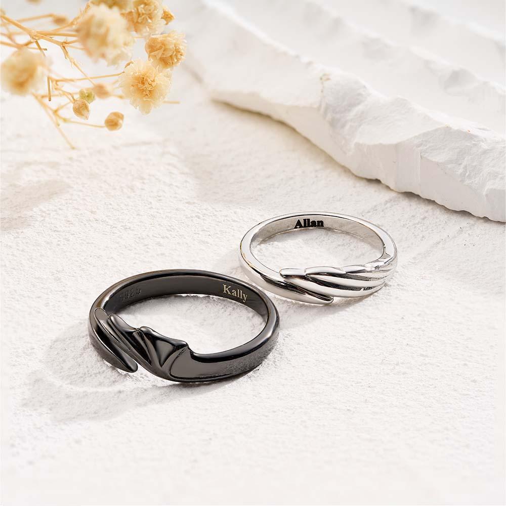 Engravable Wings Devil and Angel Ring Simple Trendy Couple Open Rings - soufeelus