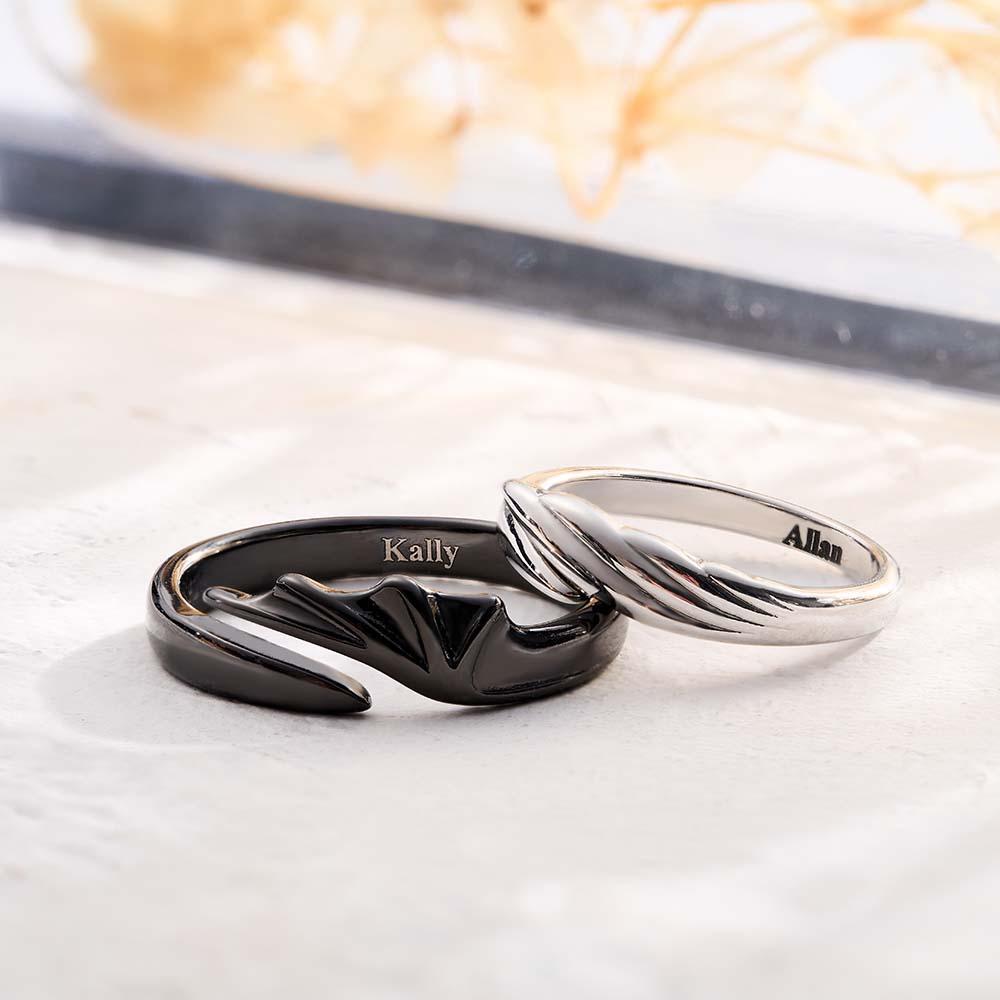 Engravable Wings Devil and Angel Ring Simple Trendy Couple Open Rings - soufeelus