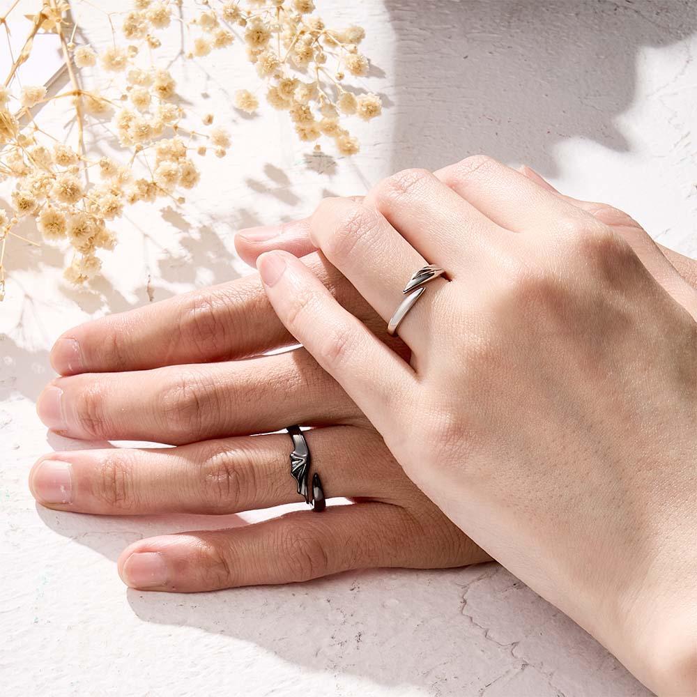 Engravable Wings Devil and Angel Ring Simple Trendy Couple Open Rings - soufeelus