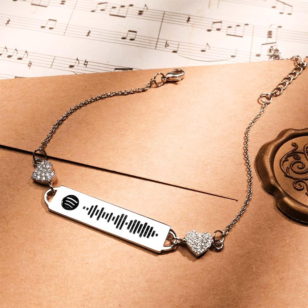 Custom Scannable Spotify Code Bracelet Diamond Heart Metal Creative Gifts - soufeelus