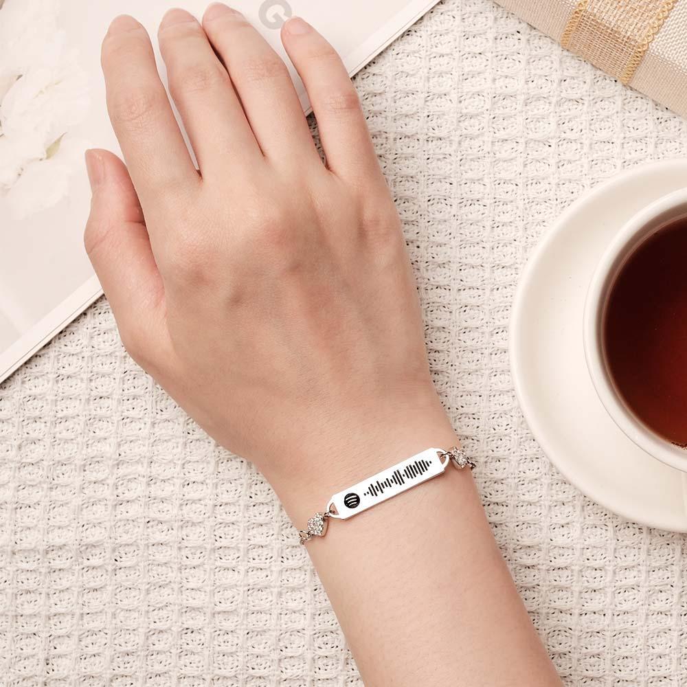 Custom Scannable Spotify Code Bracelet Diamond Heart Metal Creative Gifts - soufeelus