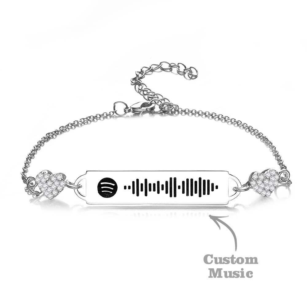 Custom Scannable Spotify Code Bracelet Diamond Heart Metal Creative Gifts - soufeelus