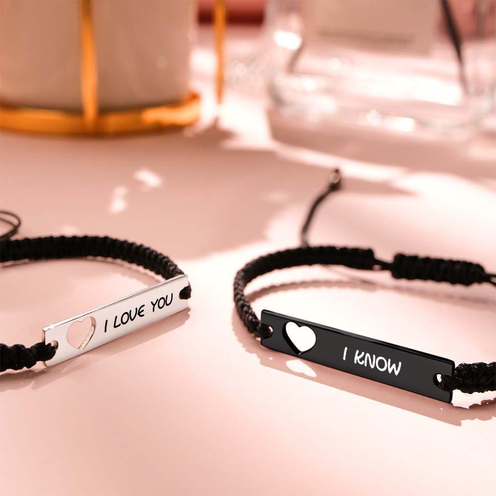 Custom Engraved Bracelet Hollow Heart Couple Memorial Gifts - soufeelus