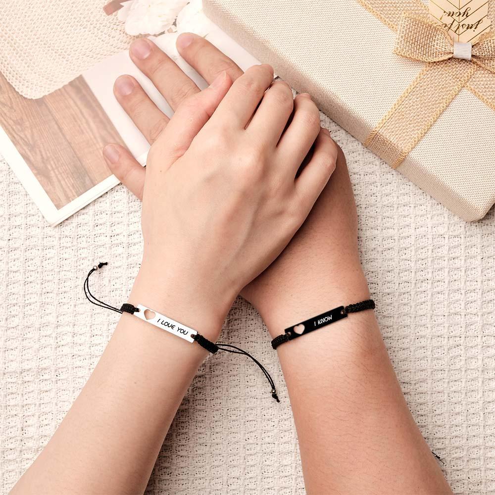 Custom Engraved Bracelet Hollow Heart Couple Memorial Gifts - soufeelus