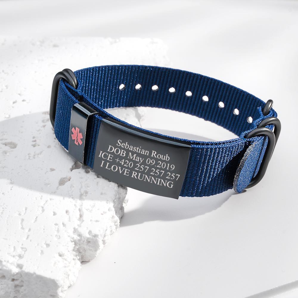 Personalized Medical Alert Bracelet Emergency Medical ID Nylon Wristband Bracelet For Men Women - soufeelus
