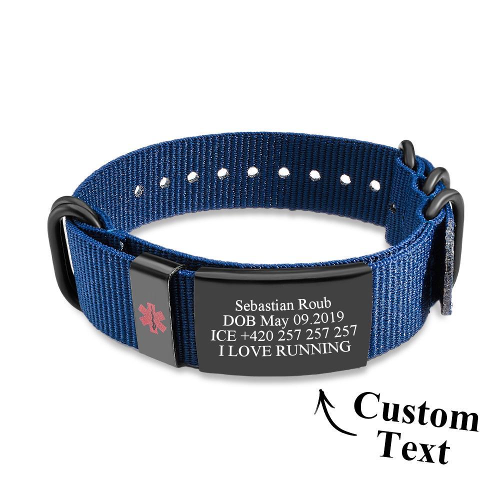 Personalized Medical Alert Bracelet Emergency Medical ID Nylon Wristband Bracelet For Men Women - soufeelus