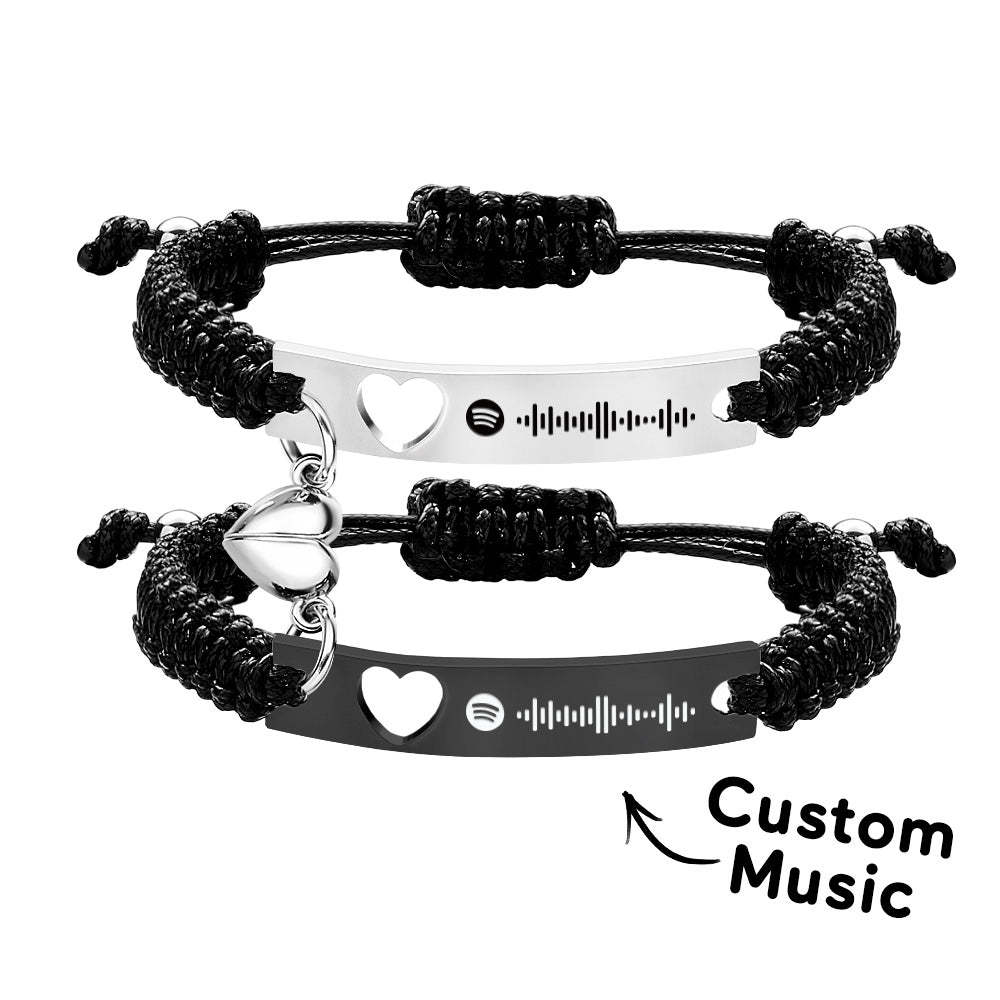 Personalized Stainless Steel Braided Rope Adjustable Hollow Heart Couples Matching Bracelets - soufeelus