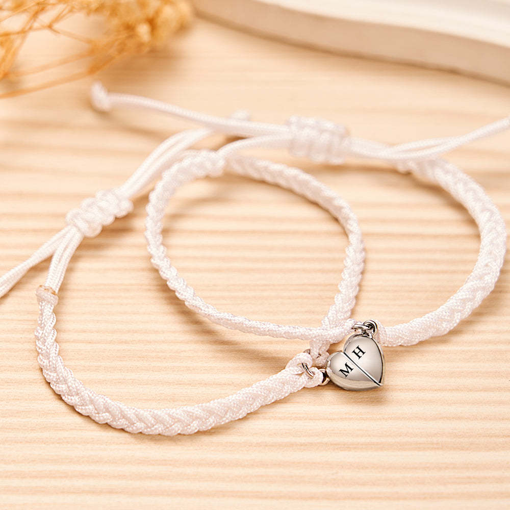 Custom Letter Bracelet Woven Heart Magnetic Couple Gift - soufeelus