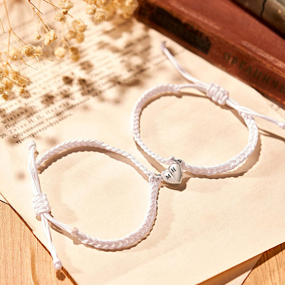 Custom Letter Bracelet Woven Heart Magnetic Couple Gift - soufeelus
