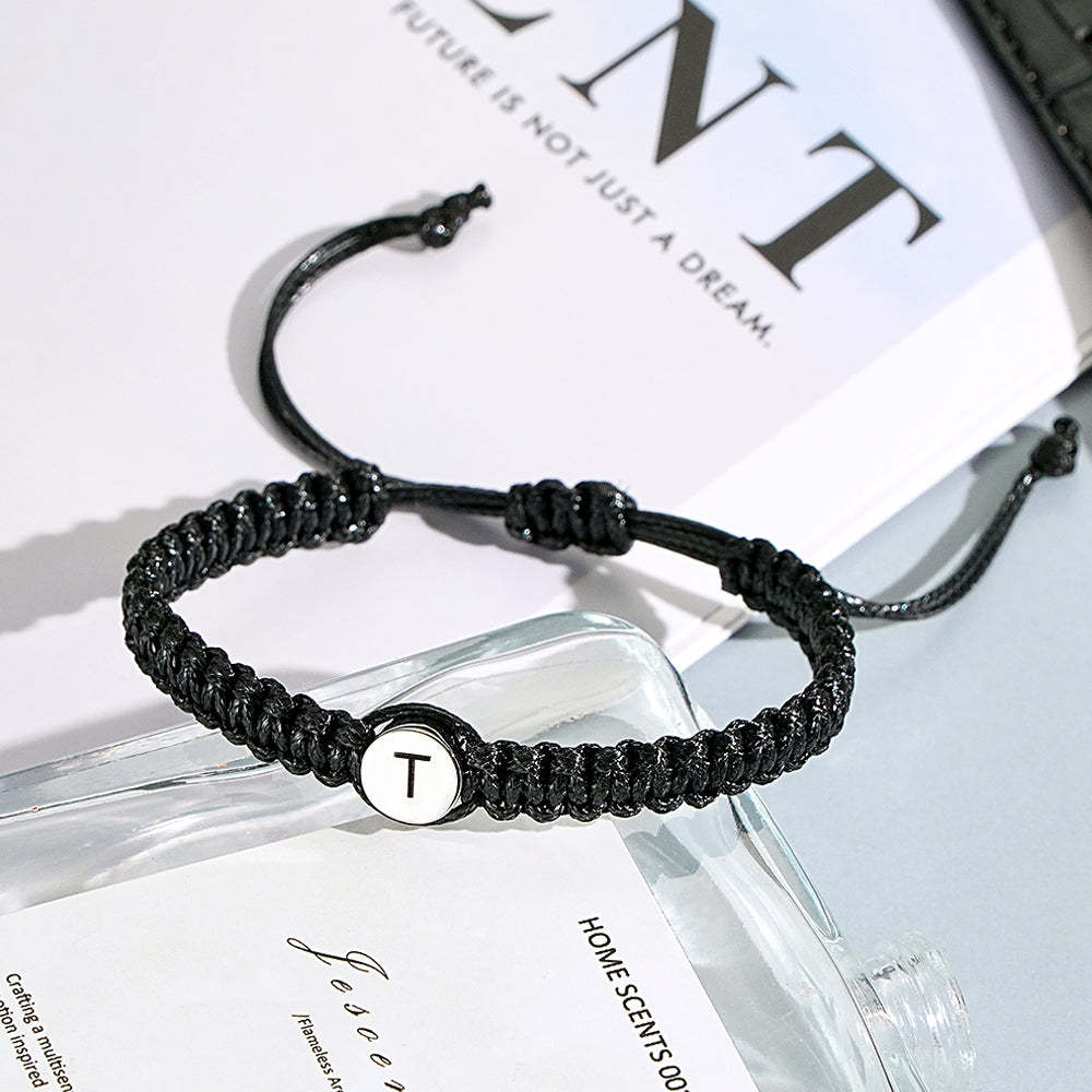 Personalized Initial Bracelets Engraving Braided Rope Wrist Bracelets Gift for Lover - soufeelus