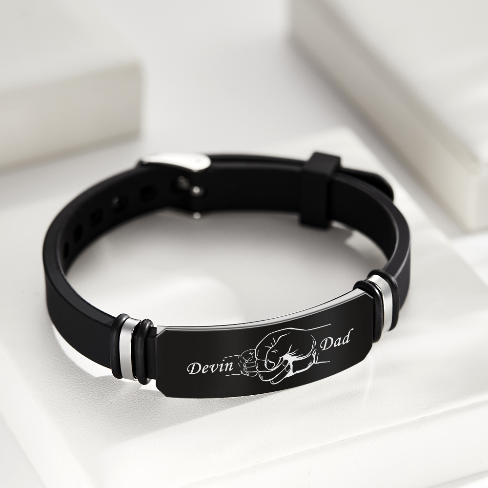 Custom Men's Engraved Black Bracelet Holding Hands Bracelet Father's Day Perfect Gift For Dad - soufeelus