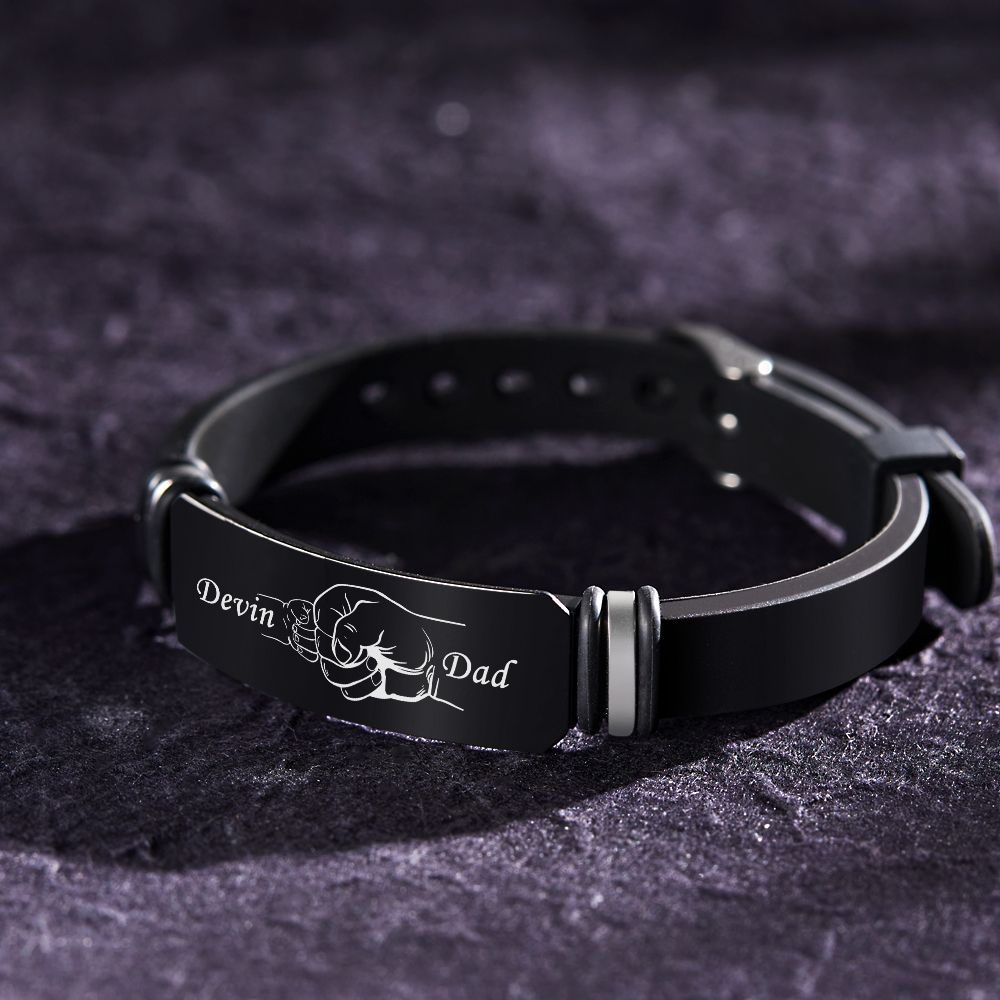 Custom Men's Engraved Black Bracelet Holding Hands Bracelet Father's Day Perfect Gift For Dad - soufeelus