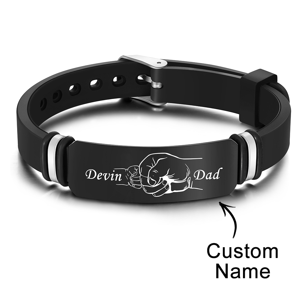 Custom Men's Engraved Black Bracelet Holding Hands Bracelet Father's Day Perfect Gift For Dad - soufeelus