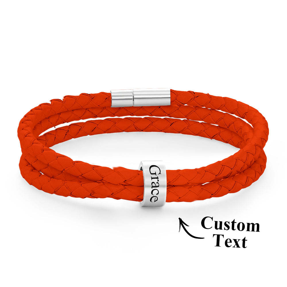 Men Braided Leather Bracelet with Small Custom Beads - soufeelus