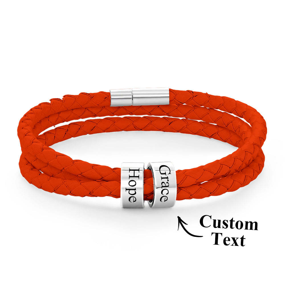 Men Braided Leather Bracelet with Small Custom Beads - soufeelus