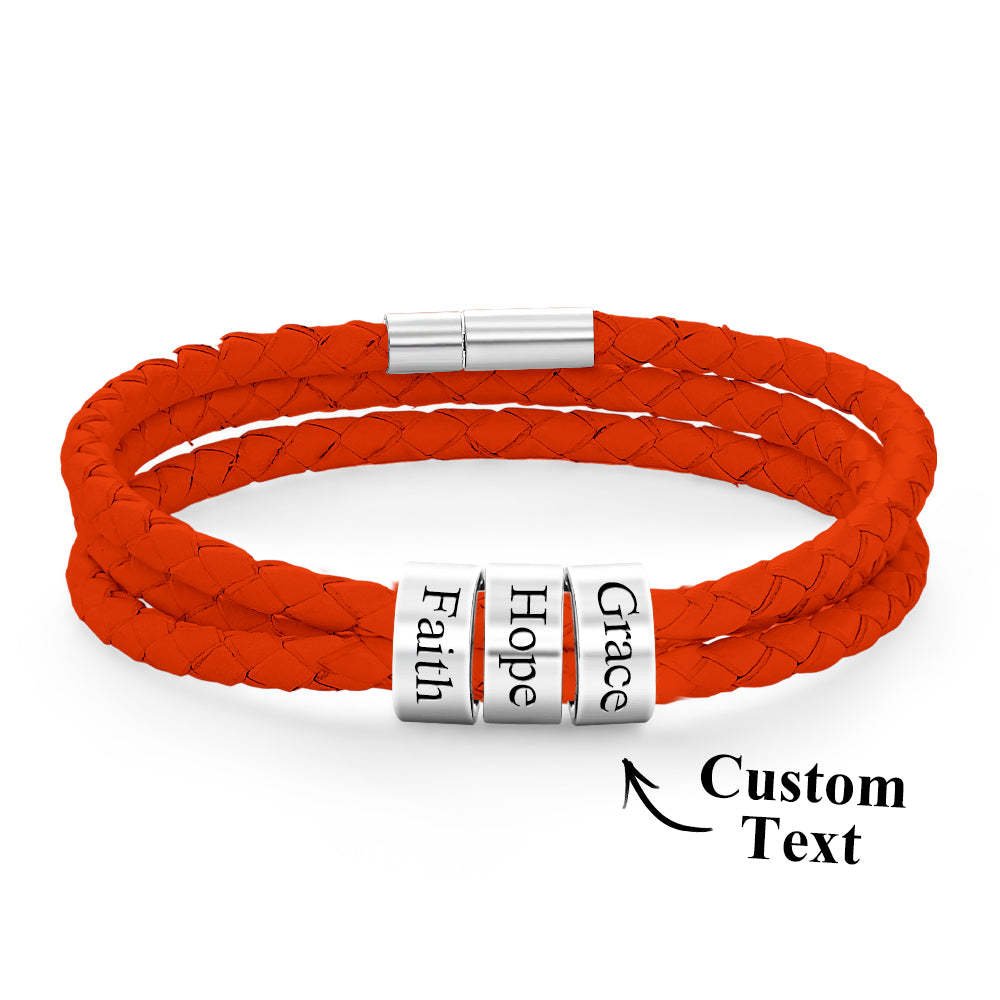 Men Braided Leather Bracelet with Small Custom Beads - soufeelus