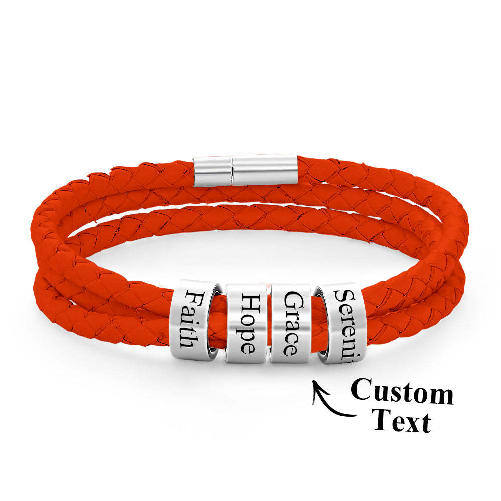 Men Braided Leather Bracelet with Small Custom Beads - soufeelus