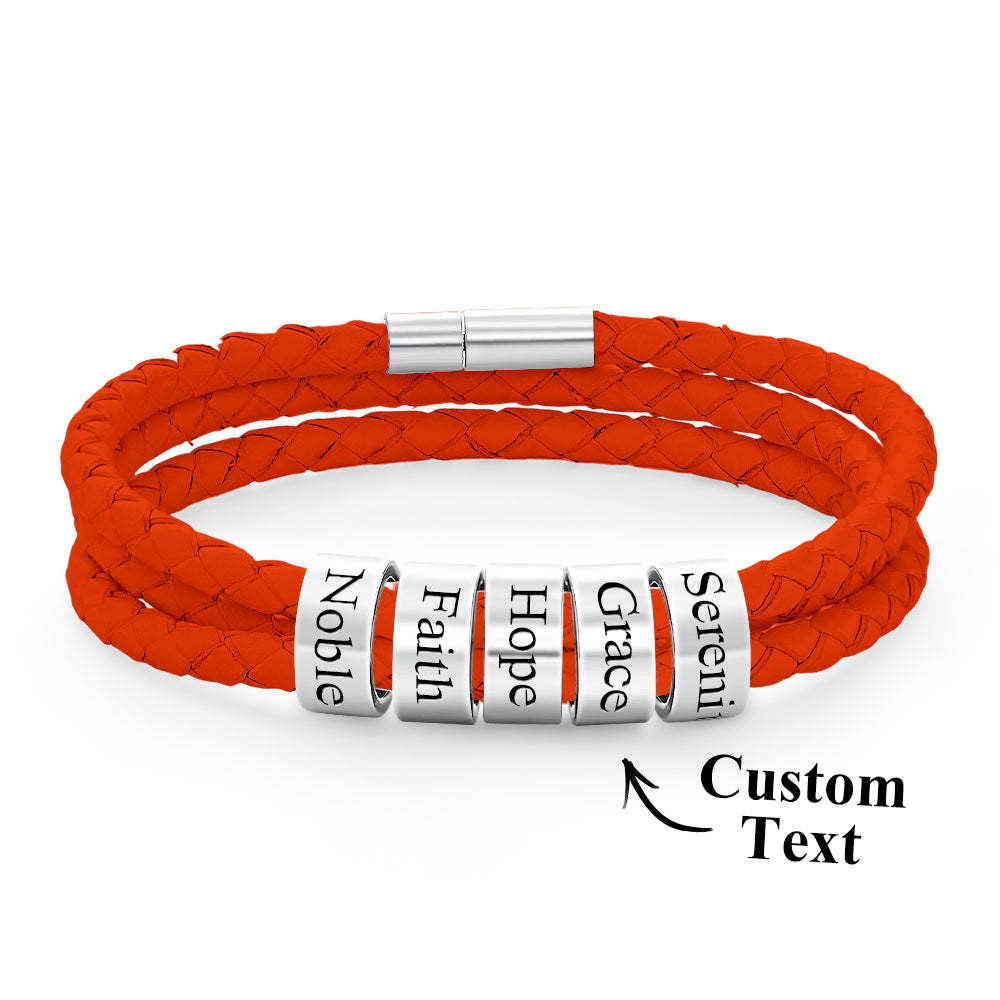 Men Braided Leather Bracelet with Small Custom Beads - soufeelus