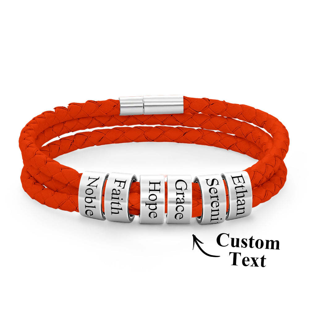 Men Braided Leather Bracelet with Small Custom Beads - soufeelus