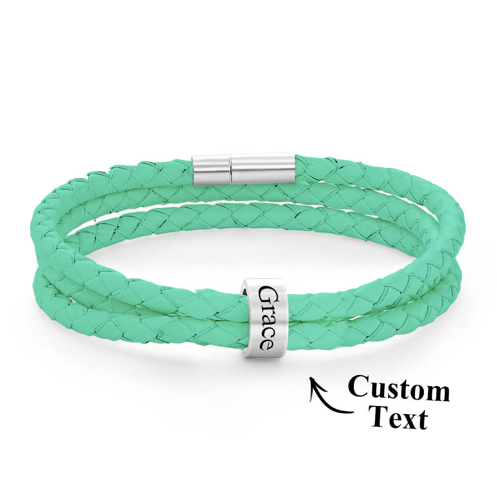 Men Braided Leather Bracelet with Small Custom Beads - soufeelus