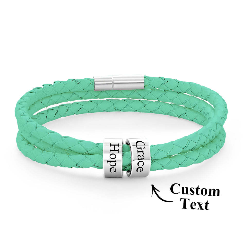 Men Braided Leather Bracelet with Small Custom Beads - soufeelus