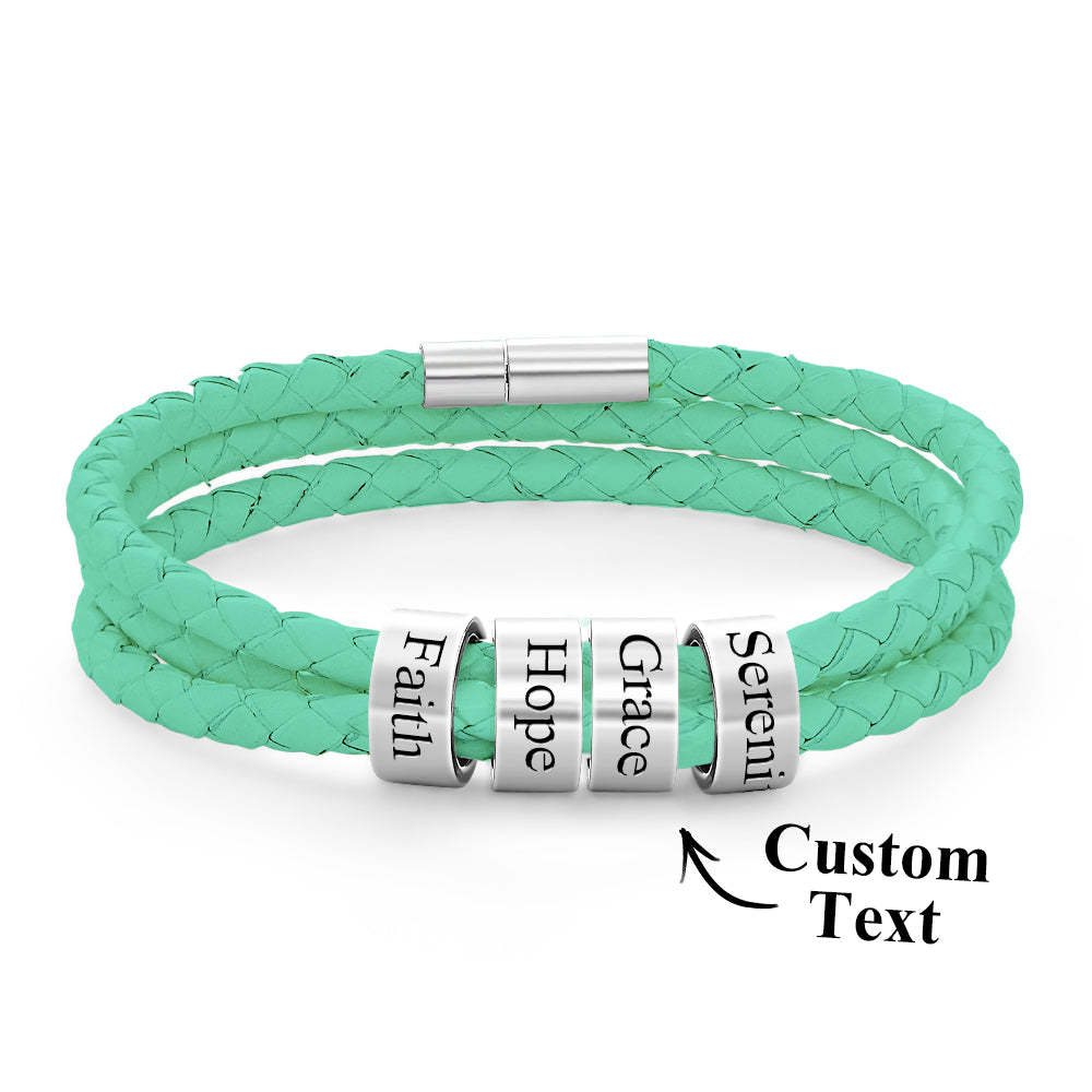 Men Braided Leather Bracelet with Small Custom Beads - soufeelus
