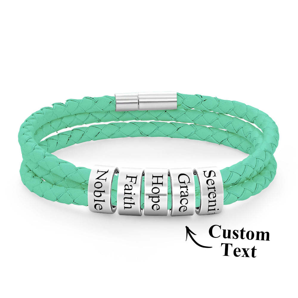 Men Braided Leather Bracelet with Small Custom Beads - soufeelus