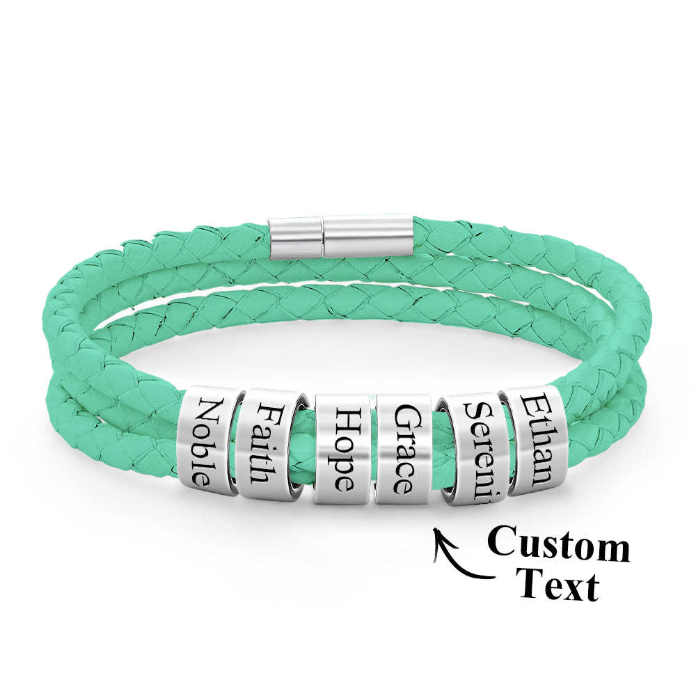 Men Braided Leather Bracelet with Small Custom Beads - soufeelus
