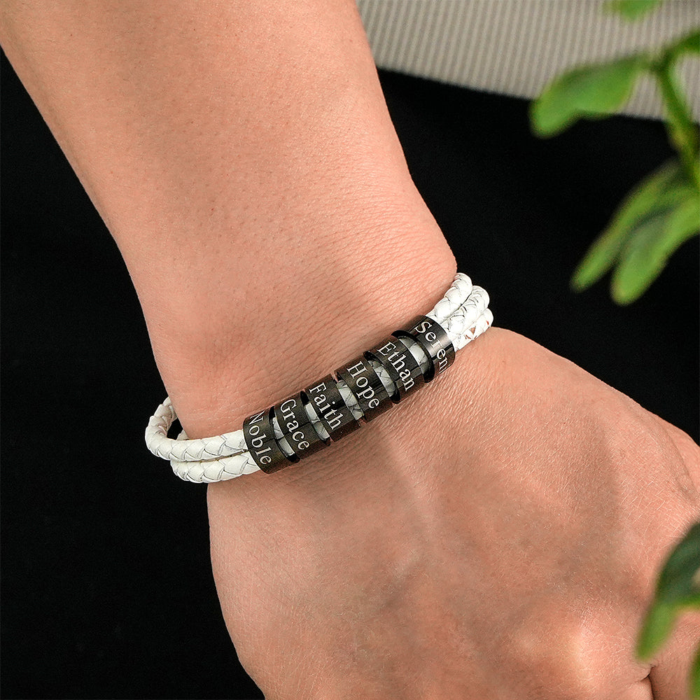 Men Braided Leather Bracelet with Small Custom Beads - soufeelus