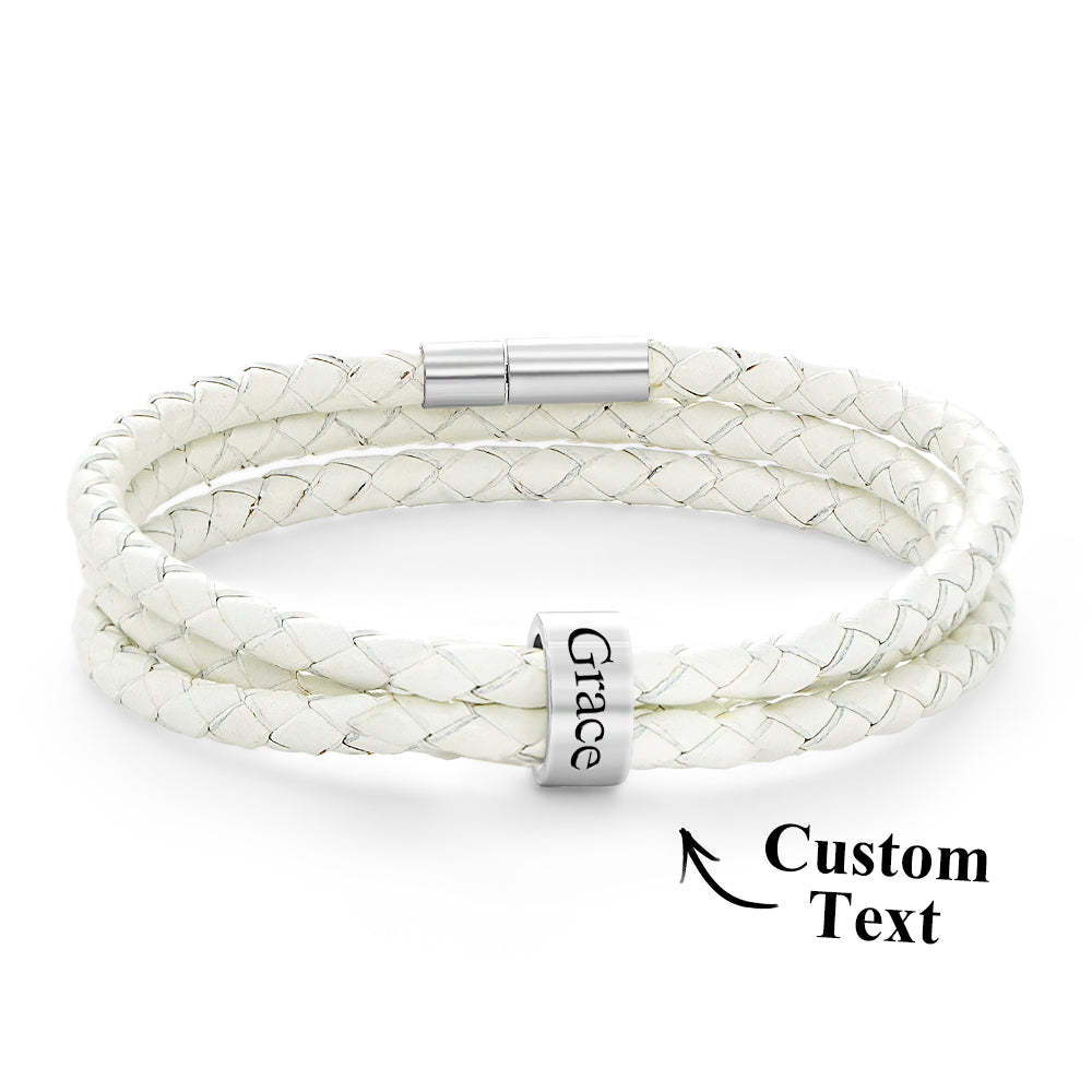Men Braided Leather Bracelet with Small Custom Beads - soufeelus
