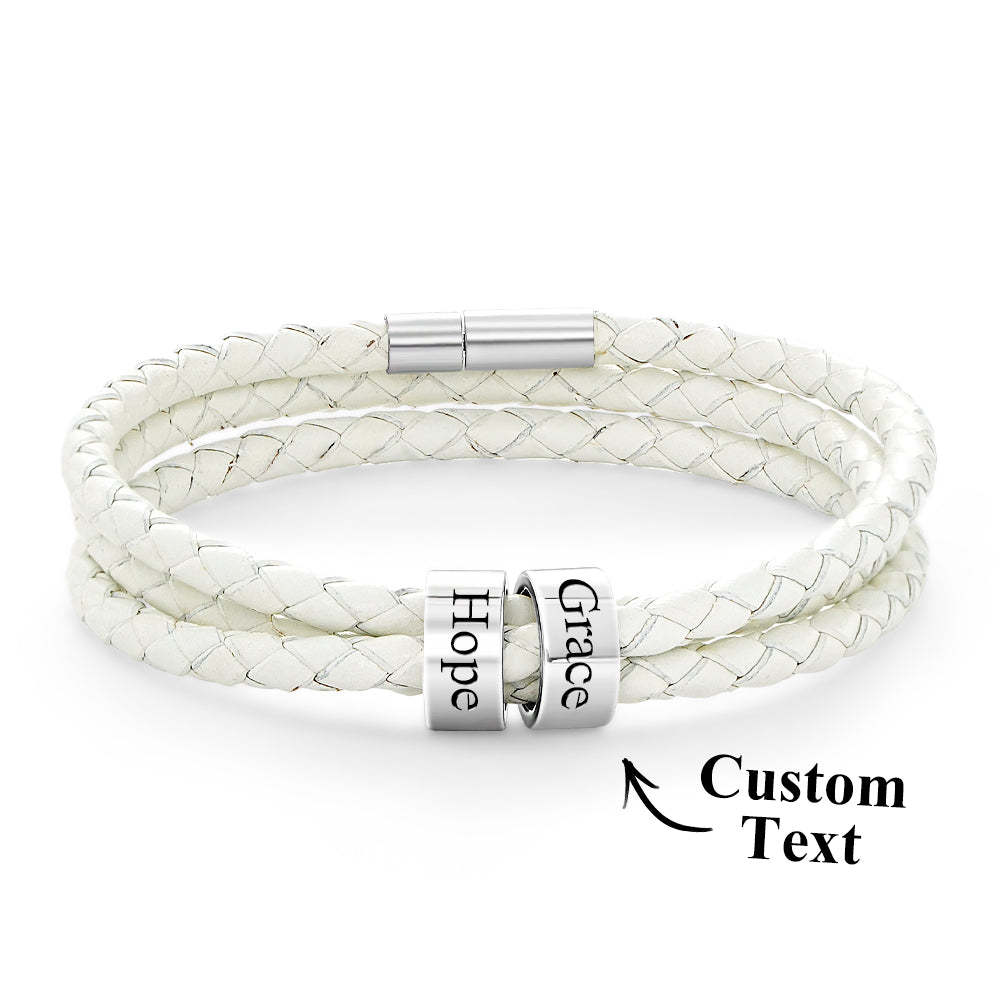 Men Braided Leather Bracelet with Small Custom Beads - soufeelus