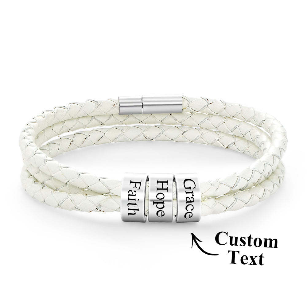 Men Braided Leather Bracelet with Small Custom Beads - soufeelus