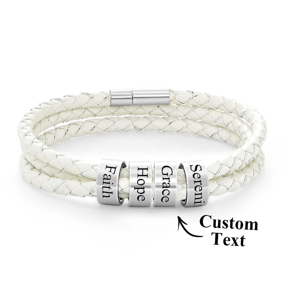 Men Braided Leather Bracelet with Small Custom Beads - soufeelus