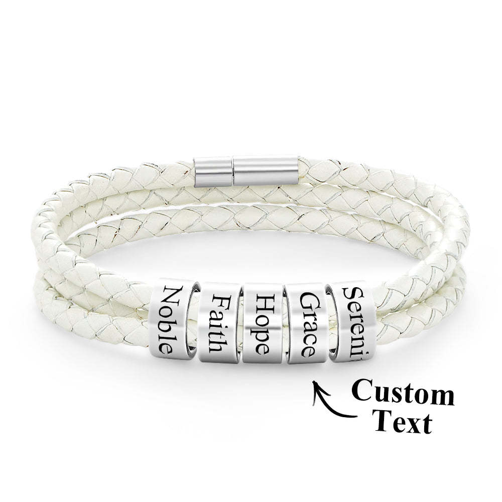 Men Braided Leather Bracelet with Small Custom Beads - soufeelus