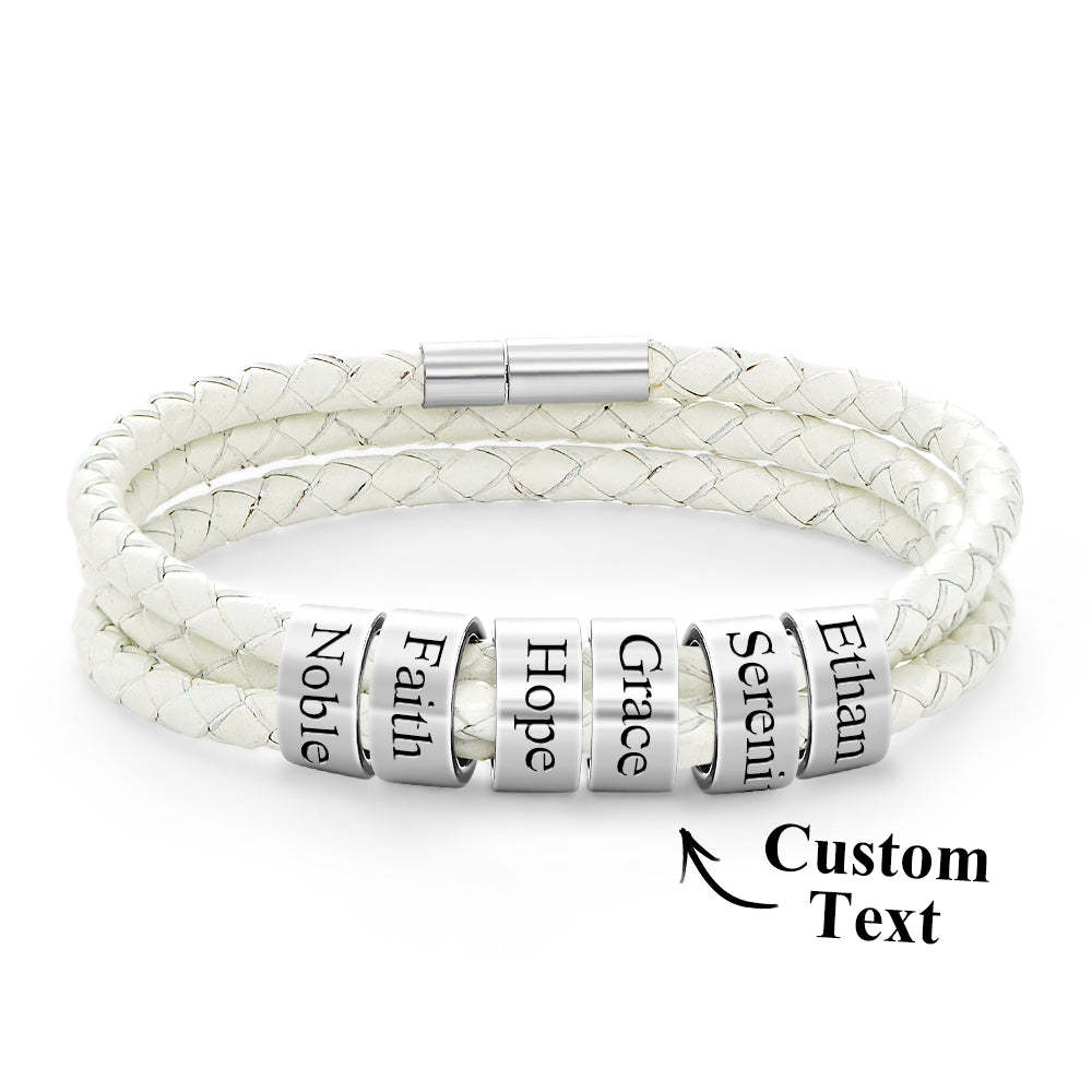 Men Braided Leather Bracelet with Small Custom Beads - soufeelus