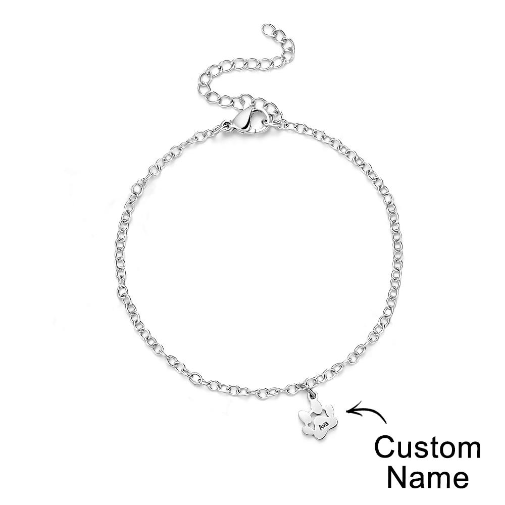 Custom Name Paw Print Bracelets 1-6 Names Dog Paw Bracelets Minimalist Cat Paw Bracelets for Pet Lover