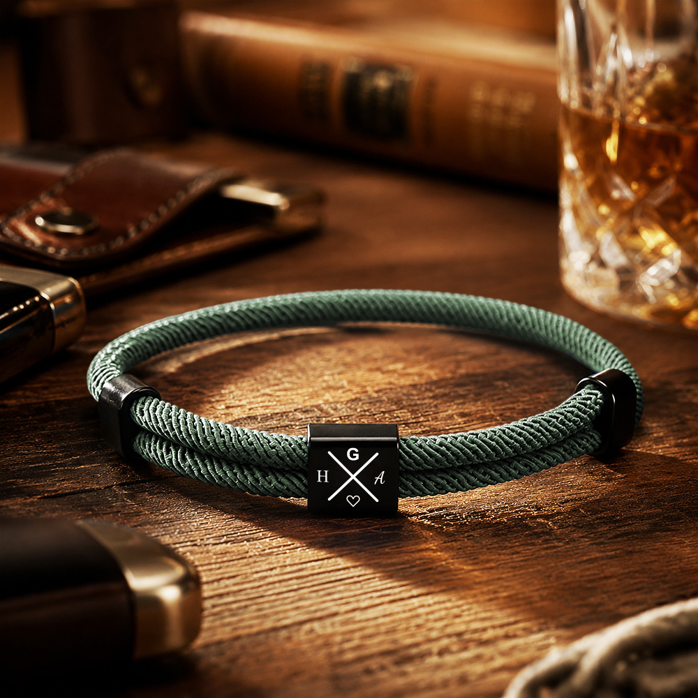 Personalized Adjustable Knot Bracelet for Dad – Custom Engraved Initial Bracelet, Father's Day Gift detail