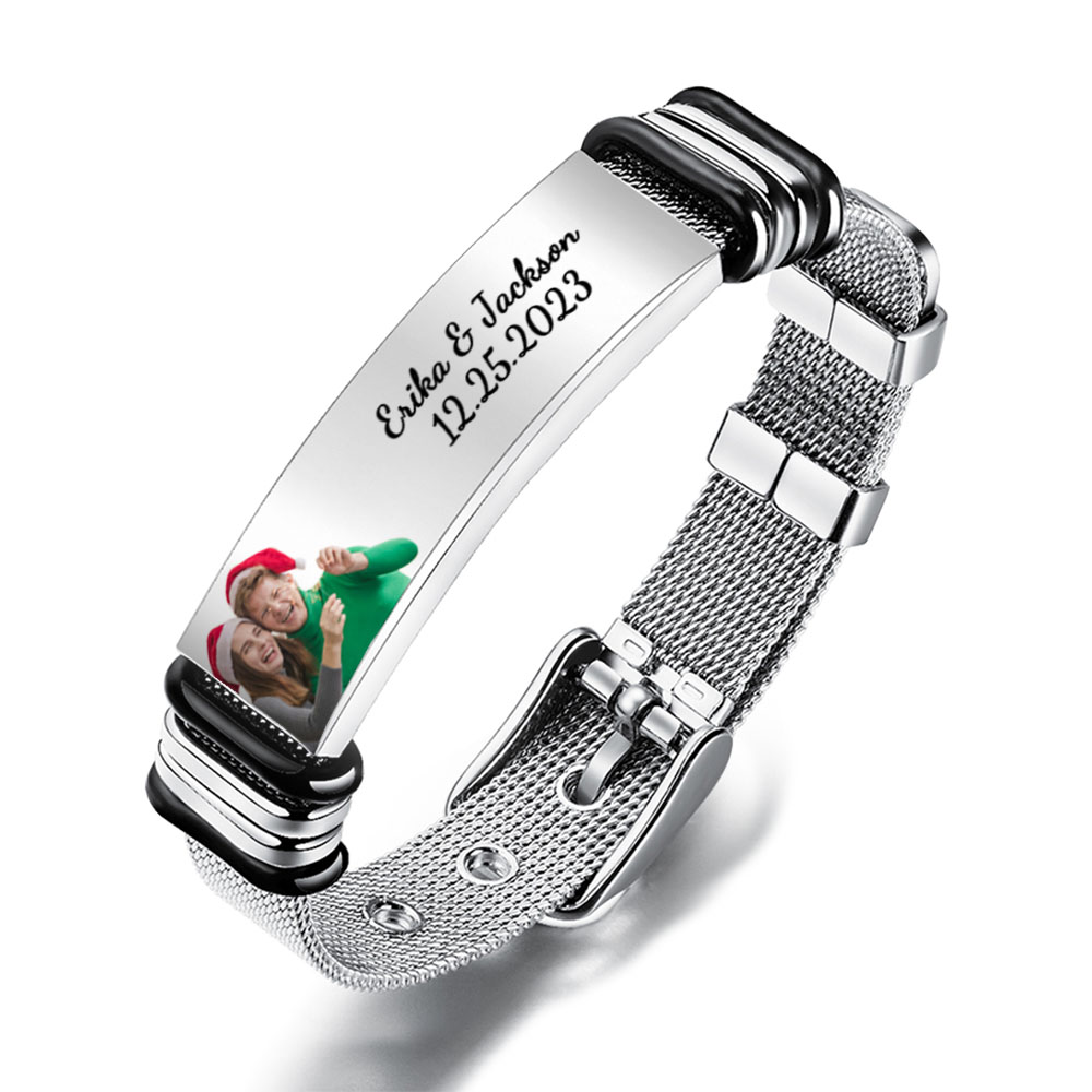 Custom Men's Stainless Steel Bracelet Christmas Gift For Personalizing Your Special Date Christmas Gift - soufeelus